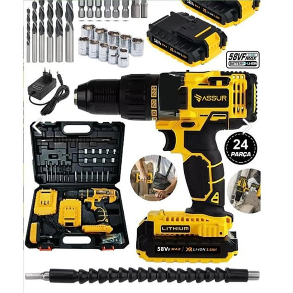 ASSUR AKÜLÜ KIZAKLI ŞARJLI MATKAP 58VF 1.5AH ÇİFT BATARYALI